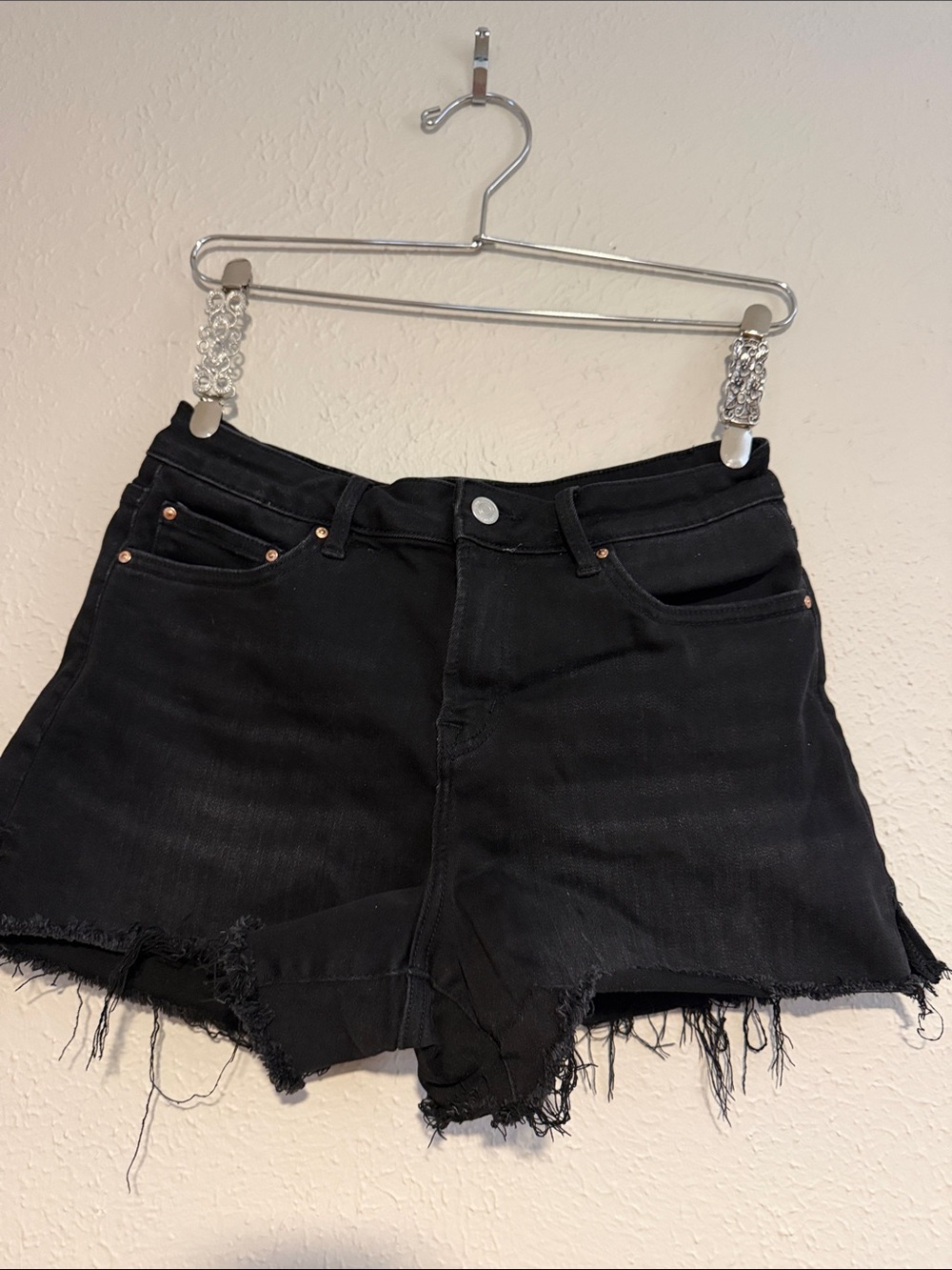 Black denim Frayed Hem Women's Denim Shorts